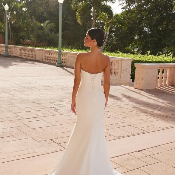 NEW OFF WHITE STRAPLESS SEATH DRESS W/ STRAIGHT ACROSS NECK & TRAIN NX JW1031 - Picture 10 of 12